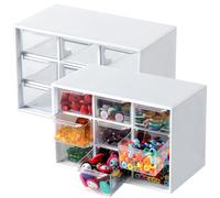 Winter Shore Cajoneras Plastico con 9 Cajones [Pack de 2] - Caja Organizadora Blanca y Transparente - Mini Cajones Extraíbles para Herramientas Oficina, Material de Costura y Manualidades, Accesorios