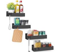 Winter Shore Especiero Magnetico [Pack de 4] - Organizador de Condimentos Negro con Ganchos y Fuerte Imán para Frigorífico y Hornos Microondas - Estante Magnetico Cocina Ahorro Espacio