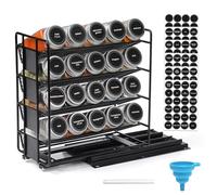 Winter Shore Gewürzgläser mit Etiketten & Schrank Gewürzregal [20 Stk. je 120 ml] - Glas Gewürzdosen Set mit Deckel, Sieb, Streuer, Trichter, Aufkleber & Ausziehbarem Küchen Organizer - BPA Frei