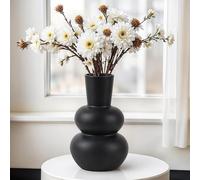 Winter Shore Jarron Ceramica Negro Pequeño para Flores - Elegantes Floreros para un Ramo - Jarrones Decorativos Modernos - Jarrón Flores para Plantas - Jarrón Liso Negro para Exposición de Flores