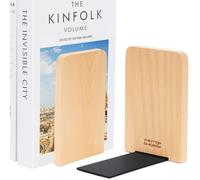 Winter Shore Sujeta Libros Estanteria Madera de Haya (Pack de 2) - 1 Par de Aguanta Libros para Libros Pesados, CDs, Discos de Vinilo - Bases Metálicas Antideslizantes para Casa, Oficina y Biblioteca