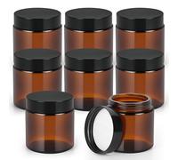 Winter Shore Tarros Cristal Ámbar Redondos con Tapas Negras de 120 ml (Pack de 8) - Frascos de Vidrio con Tapa Pequeños para Hacer Velas - Mini Tarros Cosmeticos, Lociones, Maquillaje y Ungüentos