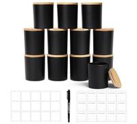 Winter Shore Tarros para Velas con Tapa de Bambú 270 ml (12 Pack) | Bote Cristal Esmerilado Negro para Velas, 15 Etiquetas Impresas, 15 Etiquetas en Blanco, Bolígrafo, Aptos para Lavavajillas