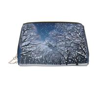 Winter Snow Falling in The Park - Bolsa organizadora de cuero para artículos de aseo personal, bolsa de maquillaje apta para viajes para mujer, Gold, Talla única, Neceser