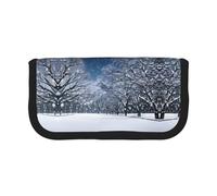 Winter Snow Falling in The Park - Estuche pequeño para lápices estético, estuche de almacenamiento para lápices, soporte para bolígrafos, oficina, Black, Talla única, Organizador de bolsas
