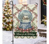 Winter Snow Globe Home For The Holidays - Bandera de jardín de 30,5 x 45,7 | Escena de invierno, bandera de césped, diseño de cabaña, guirnalda de cinta, decoración de temporada al aire libre