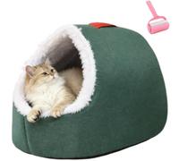 Winter Soft Cozy Portable Cat Sleeping Cave Beds,Warm Thickened Pet House with Anti-Slip Bottom,Plush Small Medium Cats Sleep Bed with Removable Washable Cushion (Green, 40*34*32cm/15.7*13*11.8in)