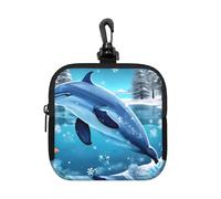 Winter the Dolphin - Bolsa pequeña impermeable con cremallera, bolsa de almacenamiento de neopreno para auriculares, funda con clip para llavero