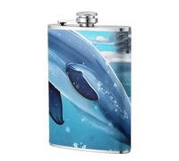 Winter the Dolphin - Botella de viaje de cuero de 8 onzas, termo de acero inoxidable para bebidas, contenedor a prueba de fugas