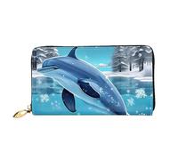 Winter The Dolphin - Cartera larga con cremallera para mujer, 7.48 x 4.13 pulgadas, viene con ranuras para tarjetas de crédito en el interior, ligera y duradera., Negro -, Talla única, Moderno