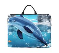 Winter The Dolphin - Funda para portátil de 14 pulgadas, estampado completo, tela Oxford, protección de algodón perla gruesa, correa de transporte clásica