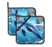 Winter the Dolphin - Juego de 2 soportes cuadrados de silicona resistentes al calor para platos calientes, guantes de horno de cocina con lazo para colgar