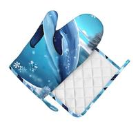 Winter the Dolphin - Manopla de horno con agarre de silicona, resistente al calor, guante de mano derecha y soporte para ollas, guantes antideslizantes para cocinar y hornear a la parrilla