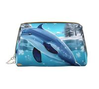 Winter The Dolphin - Neceser de piel impermeable con cremallera para viajes, bolsa de almacenamiento de cosméticos para mujer, color marrón, White, Talla única