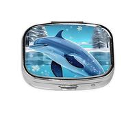 Winter The Dolphin - Organizador de píldoras para uso diario, cabe en el bolsillo, pastillero portátil de 2 compartimentos para medicamentos, vitaminas y más