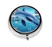 Winter The Dolphin - Pastillero redondo con 3 compartimentos, portátil, se puede guardar en la cartera, bolsillo, ligero y práctico