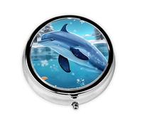 Winter The Dolphinpill Box, Pastillero redondo, 3 compartimentos, para bolso o bolsillo, pastillero portátil de viaje