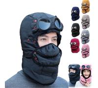 Winter Thermal Hat with Glasses,4 in 1 Ski Cap with Detachable Mask & Goggles,Outdoor Cycling Windproof Trapper Hat for Men (Black)