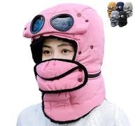 Winter Thermal Hat with Glasses, 4 In 1 Windproof Warm, Winter Thermal Hat with Glasse, Outdoor Fur Snow Hats (Pink)