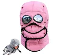 Winter Thermal Hat with Glasses & Mask - Windproof 4-in-1 Trapper Hat with Goggles Skiing Cycling Outdoor Sports (Pink)