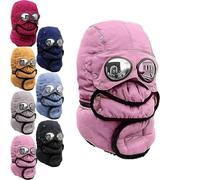 Winter Thermal Hat with Glasses, Winter Hat with Goggles for Snow Sports, Cold Weather Outdoor Activities (Pink)
