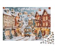 Winter Town 1000 Piezas Puzzle Recyclable Christmas Street Puzzles for Personas Mayores Family Gaming Time Props Relieve Senile Dementia Great Gift 52x38cm/1000Ps
