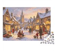 Winter Town Jigsaw Puzzle 1000 Piezass Reciclado Material Christmas Festive Puzzles para Boy & Girl Edades 6 Años en Adelante Divertido Y Desafiante Juego Familiar Activity 52x38cm/1000 Piezas