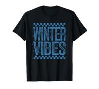 Winter Vibes Cozy Season Retro Invierno Azul Cuadros Camiseta