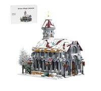 Winter Village - Bloques de construcción de arquitectura de catedral con techo rojo nevado, torre del reloj, regalos de construcción de casas modulares de Navidad para adultos, 3987 piezas de