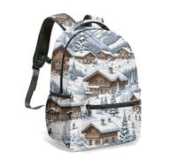 Winter Village - Mochila con estampado de castillo de hielo, 40,6 cm, diseño de torre de reloj de aurora de ensueño con luces parpadeantes, mochila de viaje festiva, 04., L, Casual