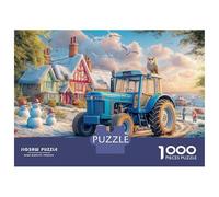 Winter Village Scene 1000 Piezas Cartón Rompecabezas Vintage Tractor Art Style Liberador De Estrés Juego Familiar Puzzle para Niños Pequeños 52x38cm/1000pcs