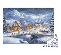 Winter Village Scene Rompecabezas 1000 Piezas - Cozy Christmas Village Style -Acertijos Inteligentes Juego Difícil Adultos DIY Regalo Mujer 38x26cm/1000pcs