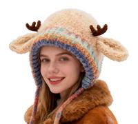 Winter Warm Beanie - 22.8in Cute Christmas Antler Knitted Hat | Plush Soft Pure Lamb Wool Material Holiday Outdoor Travel Headwear for Girls Youth Teens Children