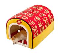 Winter Warm Dog House | Dog House Kennel Bed | New Year Themed Winter Warm Cat Nest | Foldable Pet House Cave for Small | Features Removable Cushion for Ultimate Comfort