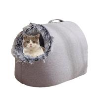 Winter Warm Pet Cave Bed, Cozy Pet Nest for Cats and Dogs, Warm Soft Plush Enclosed for Indoor (Gray+Dark Gray,L)