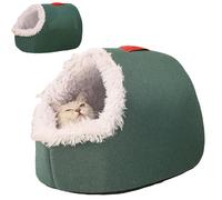 Winter Warm Pet Cave Bed, Cozy Pet Nest for Cats and Dogs, Warm Soft Plush Enclosed for Indoor (Green+White,L)