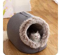 Winter Warm Pet Cave Bed for Cats & Dogs, Insulated Suede and Cotton Soft Cuddle Bed Supportive Cave Design in for Arthritic Pets (Brown,Large)