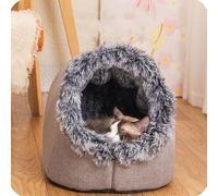 Winter Warm Pet Cave Bed for Cats & Dogs, Insulated Suede and Cotton Soft Cuddle Bed Supportive Cave Design in for Arthritic Pets (Gray,Large)