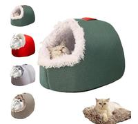 Winter Warm Pet Cave Bed, Semi-Enclosed Cut Monster Cat Bed Cave, Winter Soft Cozy Portable Cat Sleeping Caves Beds, Long Hair for Warmth, with Handl (Green,L)