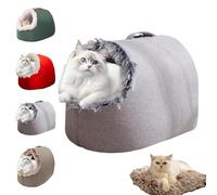 Winter Warm Pet Cave Bed, Semi-Enclosed Cut Monster Cat Bed Cave, Winter Soft Cozy Portable Cat Sleeping Caves Beds, Long Hair for Warmth, with Handl (Gary,M)