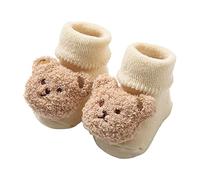 Winter Warm Sock Shoes Baby Girls Thick Plush Slippers Socks Toddler Girls Fleece First Walking Shoes with Soft Rubber Sole Prewalker Little Boys Anti Slip Cotton Line Slipper