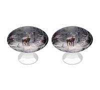 Winter Wildlife - Pomos redondos de acero inoxidable para armario, diseño de ciervo y alce