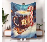 Winter Wonderland - Manta de cacao caliente con bastón de caramelo marrón, manta decorativa de franela suave de Navidad para cama, sofá, todas las estaciones, 40 x 50 pulgadas