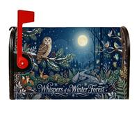 Winter Woodland Owl Scene - Fundas magnéticas para buzón, 53,3 x 63,5 cm | Animales del bosque, envolturas de buzón, paisaje de luna llena, paisaje de bosque de pinos, decoración al aire libre