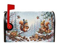 Winter Woodland Squirrels - Fundas magnéticas para buzón de correo (53,3 x | Conos de pino, envolturas de buzón, bellotas, bosque cubierto de nieve, pájaros cantores, animales del bosque