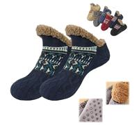 Winter Wool Socks,Fuzzy Non-Slip Floor Sock,Warm Thick Fleece Cold-Proof Sock for Indoor for Men and Women (Navy Blue, Adult, Adulto, Mujer, X-Large, Letras, Sistema tallas calzado EU, mediano)