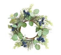 Winter Wreath - Small Eucalyptus Blueberry Candle Decor, Artificial Greenery Farmhouse Centerpiece for Pillar Candles, Holiday, Wedding, Seasonal Table Decoration, Rustic Home Accent | Dining Living