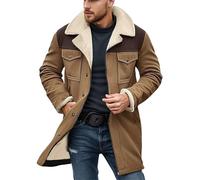 Winterjacke Mit Fell Herren Herren Wildlederjacke Kragen Mäntel Kunstlederjacke Männer Reißverschluss Motorradjacke Mäntel Retro Tops in Eins Herren (Khaki, XXXL)