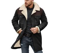 Winterjacke Mit Fell Herren Herren Wildlederjacke Kragen Mäntel Kunstlederjacke Männer Reißverschluss Motorradjacke Mäntel Retro Tops in Eins Herren (Black, L)