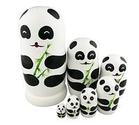Winterworm 7pcs Hecho a Mano Lindo Panda Oso Familia y Bambú Nesting Doll Matryoshka Muñeca Rusa Popular Niños Navidad Cumpleaños Regalos Juguete